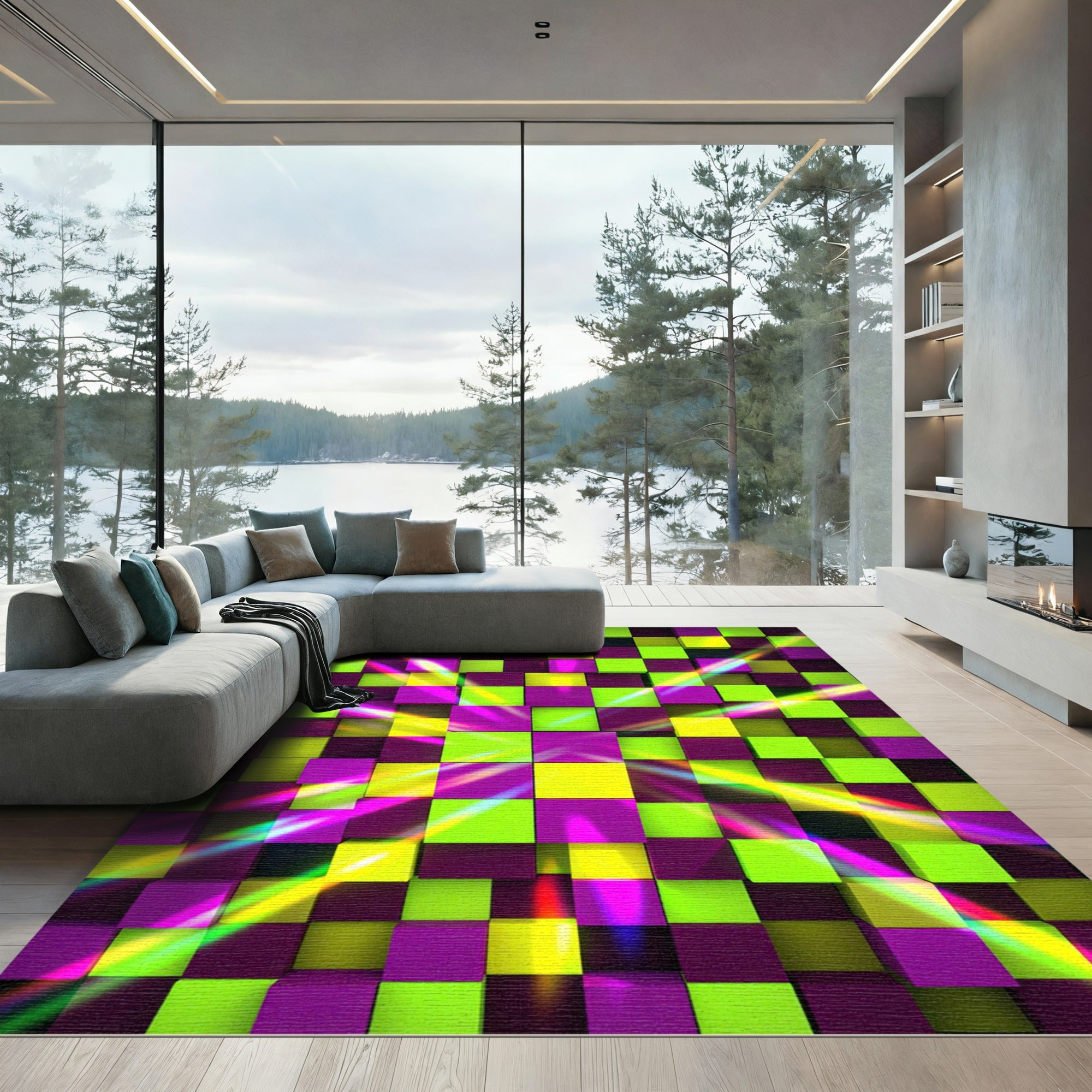 Neon Electric Cube Mosaic Rug