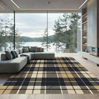 Modern Charcoal and Camel Plaid Rug