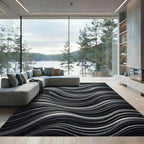 Monochrome Wavy Lines Abstract Liquid Art Rug