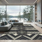 Modern Monochrome Geometric Aztec Medallion Rug