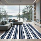 Navy White Vertical Stripe Composition Rug