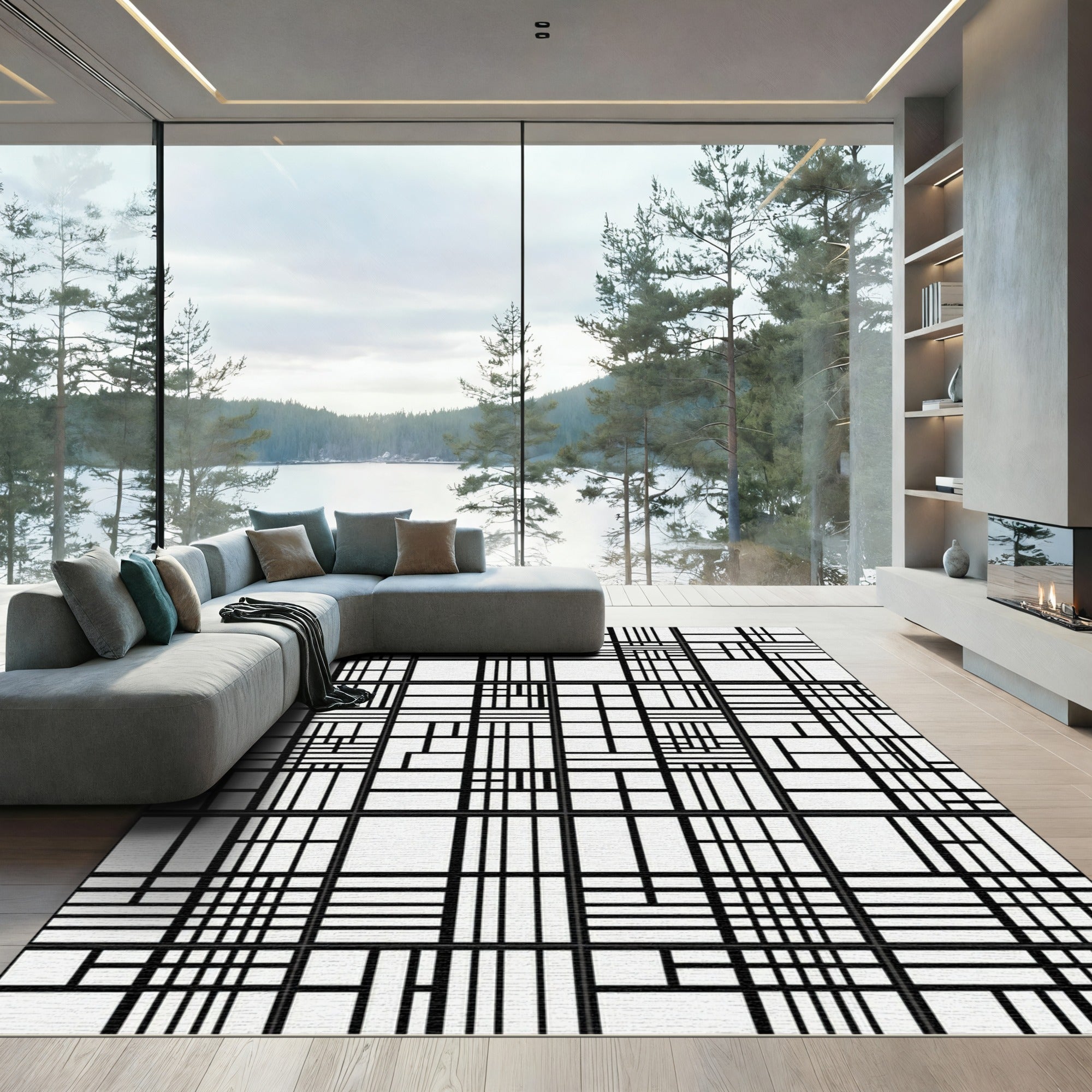 Monochromatic Grid Lattice Arrangement Rug