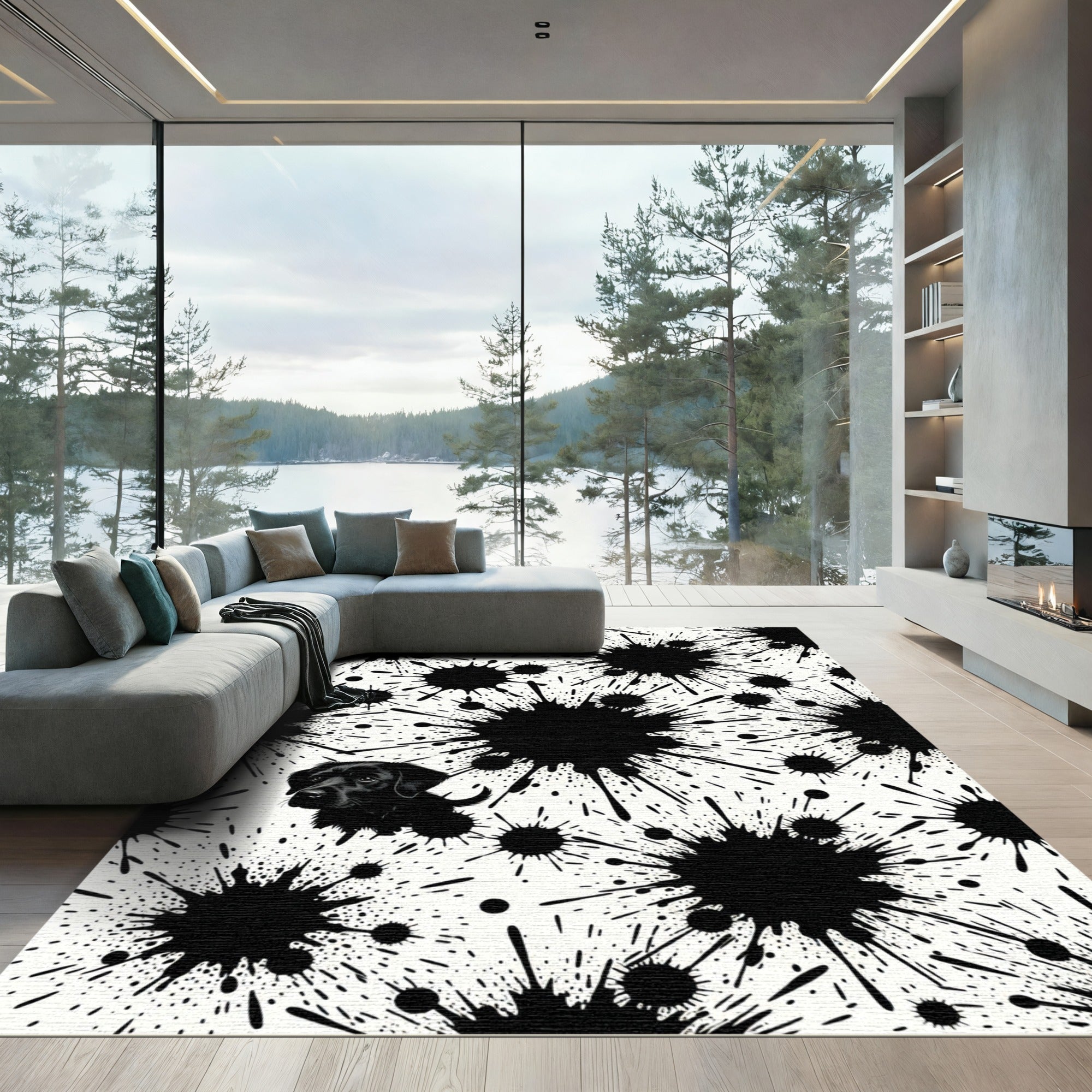Playful Black Splash Dog Labrador Rug