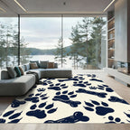 Navy Ink Paw Bone Illustration Rug