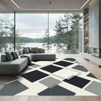 Modern Monochrome Geometric Layered Square Rug