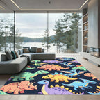 Playful Colorful Dinosaur Navy Backdrop Rug