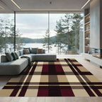 Classic Burgundy Tan Plaid Squares Rug