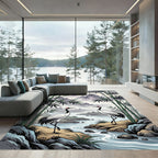 Zen Crane and Bamboo Mountain Landscape Rug