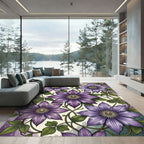 Vivid Purple Clematis Botanical Illustration Rug