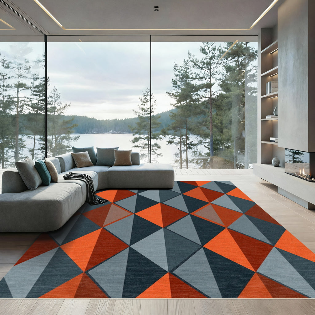 Bold Orange Gray Diamond Tiling Rug