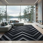 Sophisticated Charcoal Metallic Chevron Layered Rug