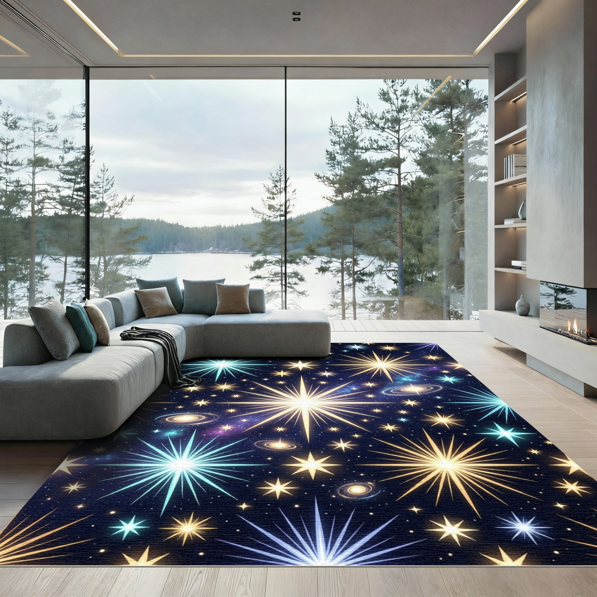 Cosmic Starburst Galaxy Neon Night Rug