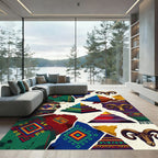 Vibrant Tribal Ram Pyramid Collage Rug