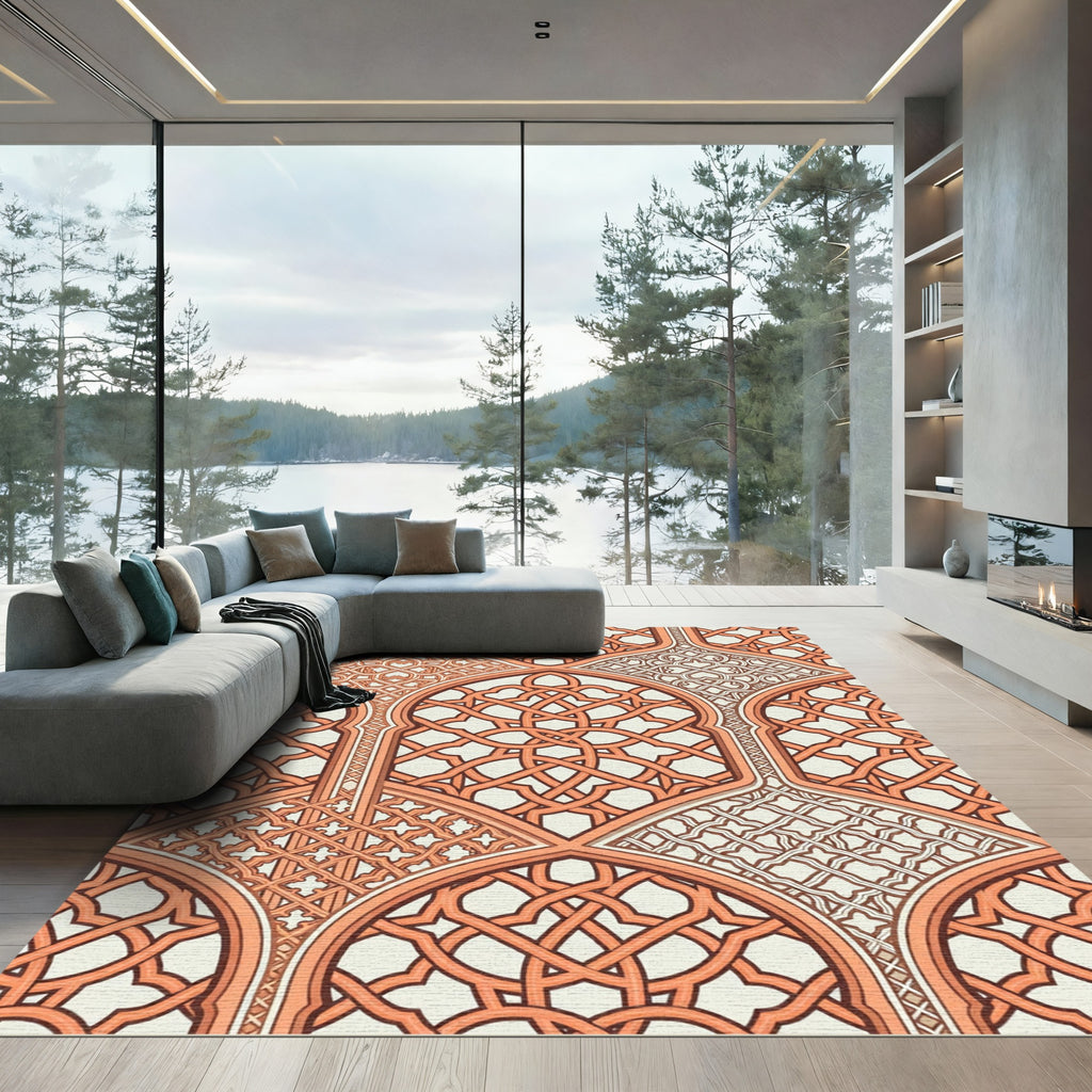 Terracotta Interlocking Lattice Arch Geometric Rug