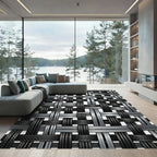 Metallic Silver Black Woven Interlace Rug