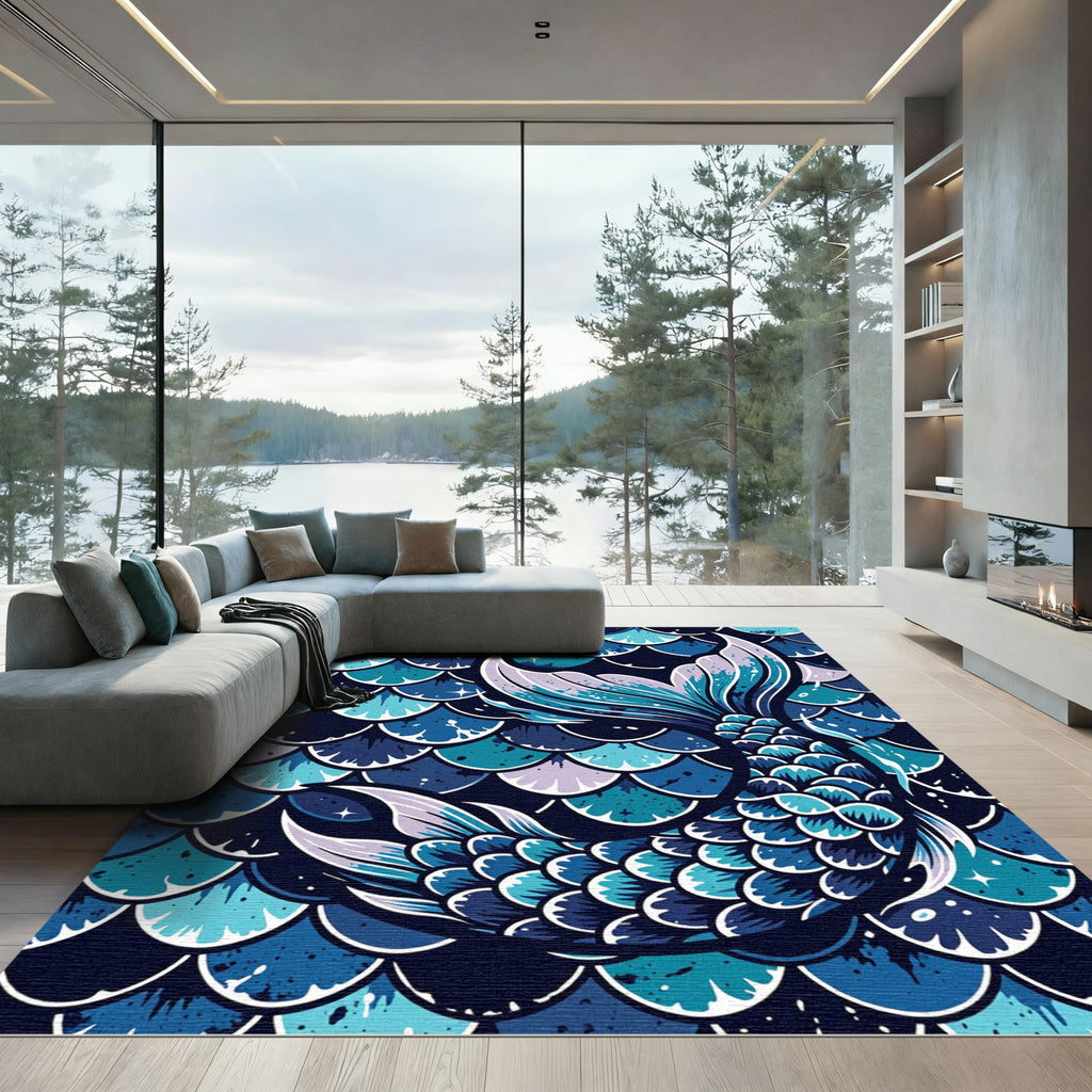 Ethereal Blue Mermaid Tail Scale Illustration Rug