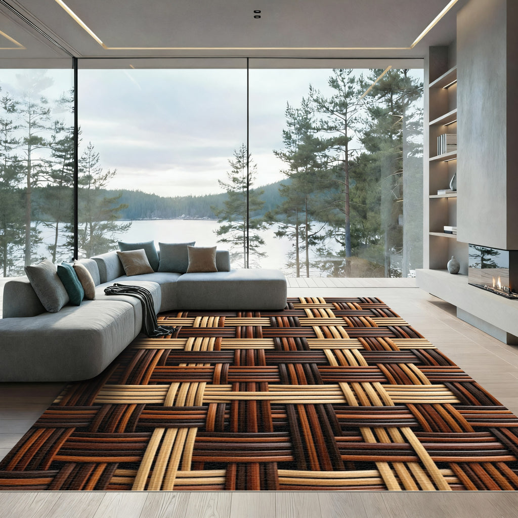 Earthy Tone Woven Basket Weave Rug