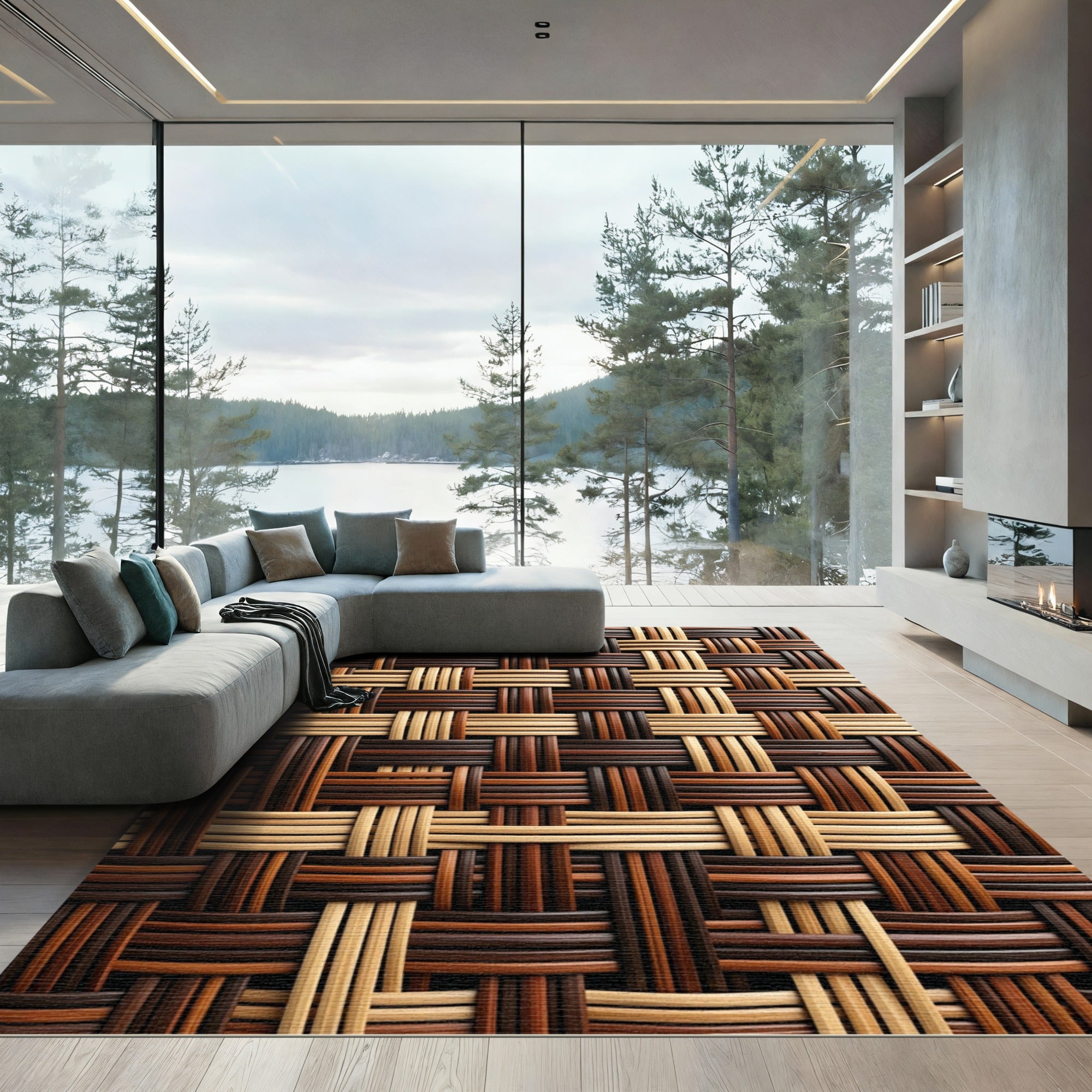 Earthy Tone Woven Basket Weave Rug