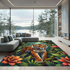 Vibrant Jungle Tiger Tropical Foliage Rug