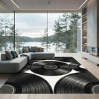Monochromatic Retro Vinyl Record Grid Rug