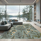 Sage Green Botanical Wildflower Meadow Rug
