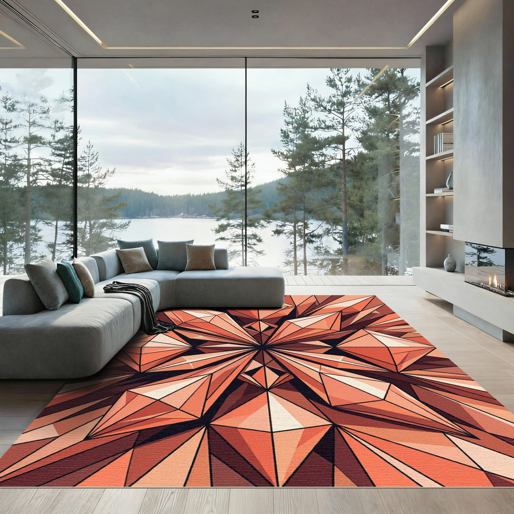 Geometric Terracotta Faceted Crystal Lens Rug