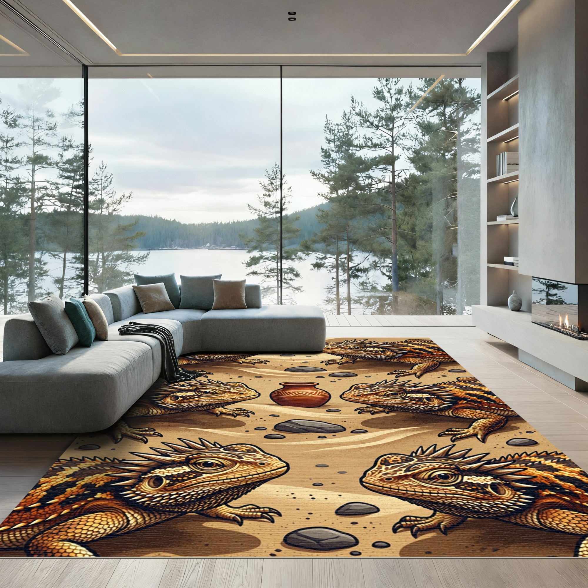 Desert Lizard Duo Ancient Pottery Art Rug