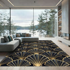 Elegant Gold and Black Art Deco Fan Rug