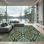 Sage and Olive Ornate Diamond Scroll Rug