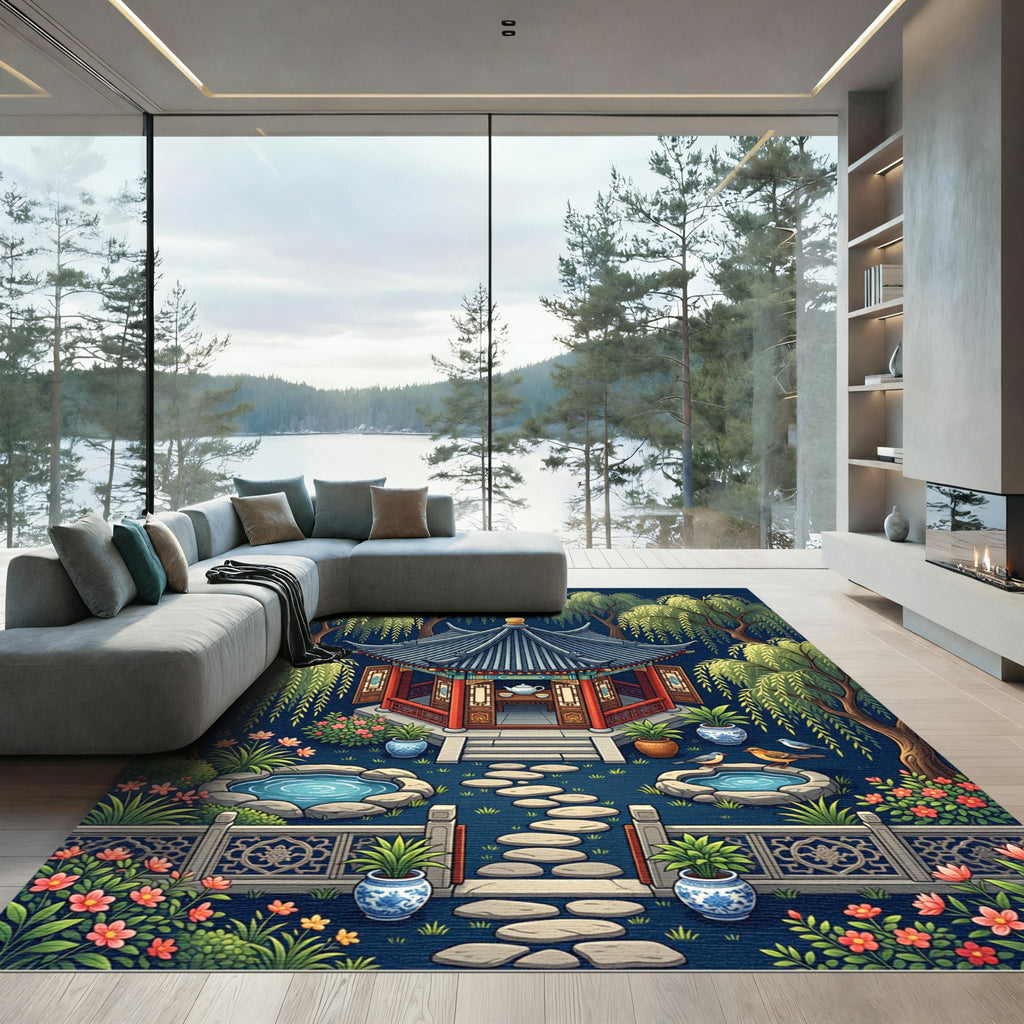 Enchanted Willow Gazebo Garden Scene Rug