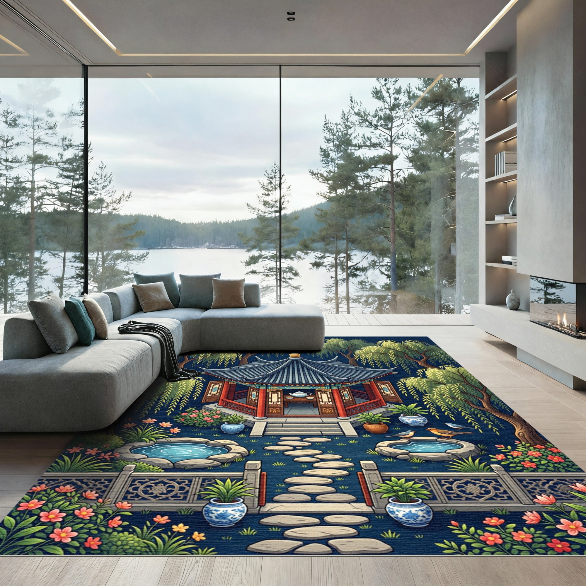 Enchanted Willow Gazebo Garden Scene Rug