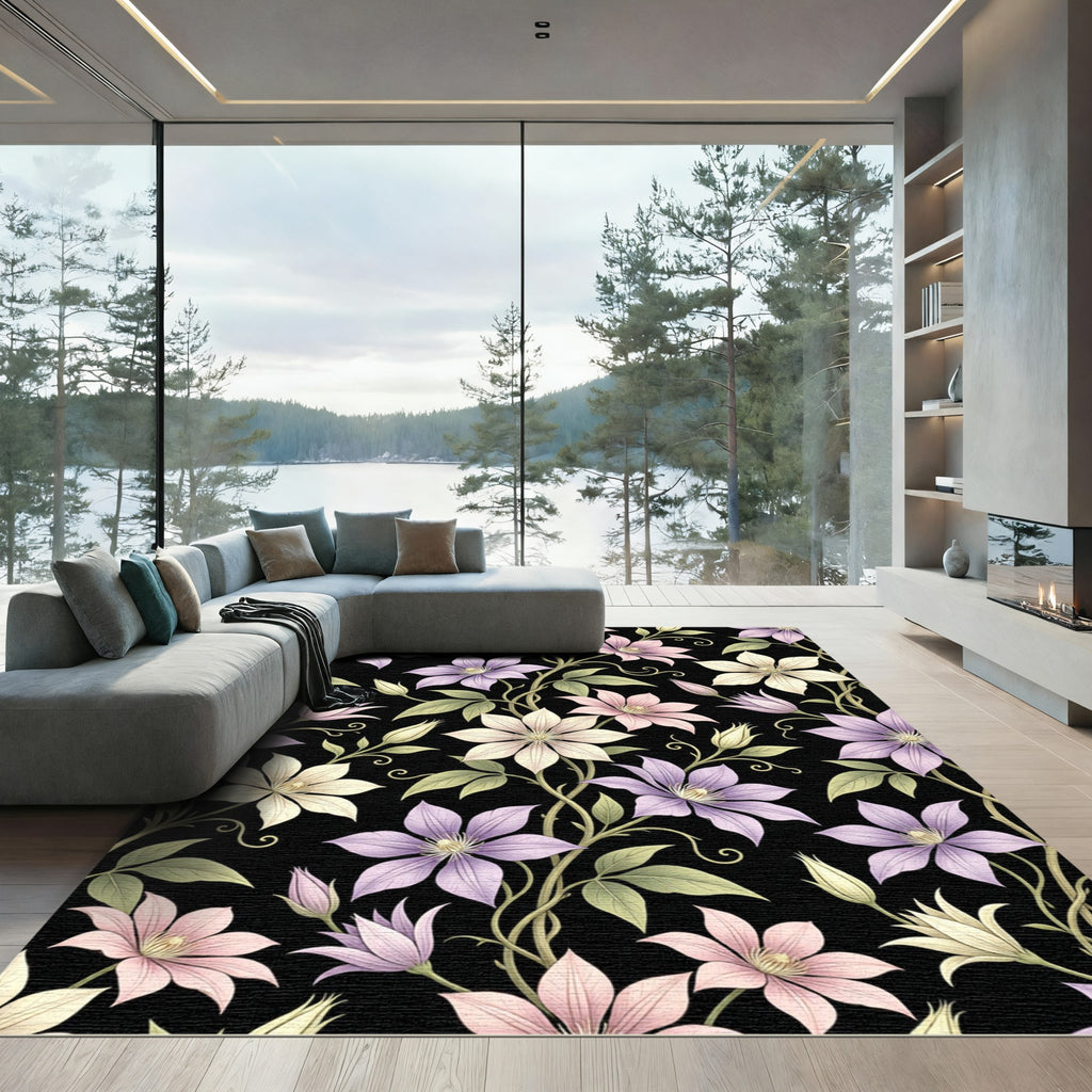 Elegant Lavender Pink Floral Vine Rug
