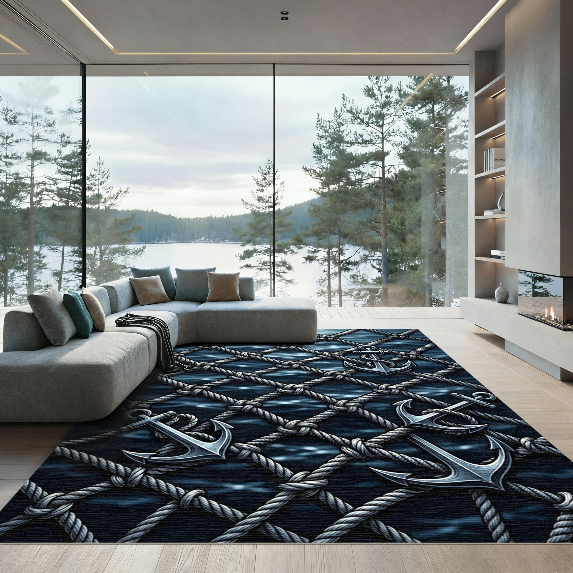 Nautical Anchor Rope Net Ocean Rug
