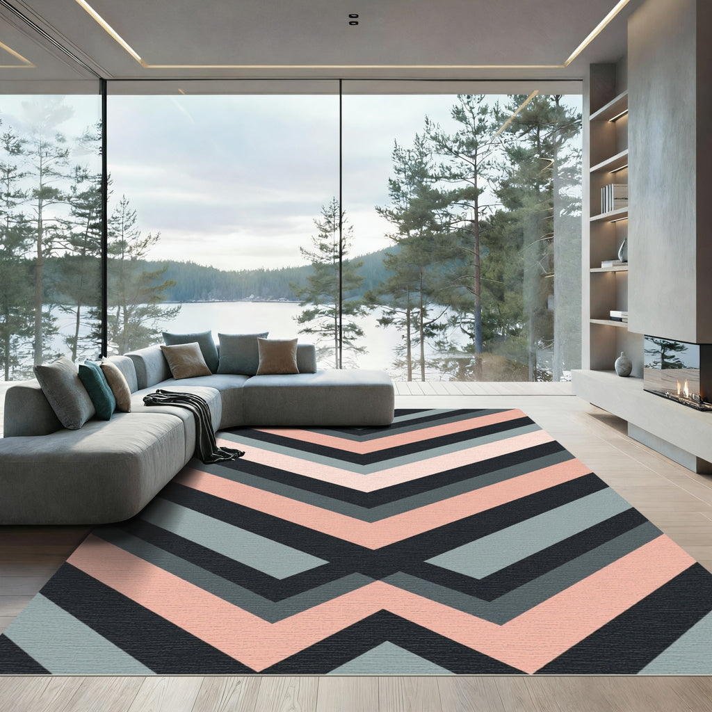 Modern Pink and Slate Chevron Stripe Rug