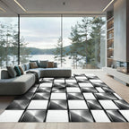 Metallic Black White Square Grid Rug