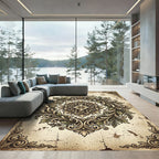 Ornate Baroque Foliage Medallion Cream Rug