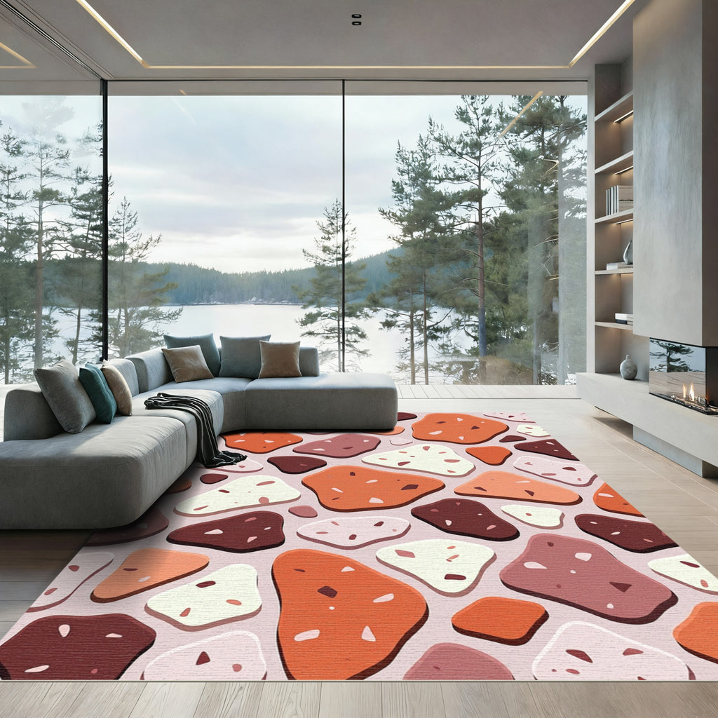 Earthy Terracotta Pebble Scatter Rug