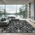 Ornate Silver Floral Acanthus Scroll Rug