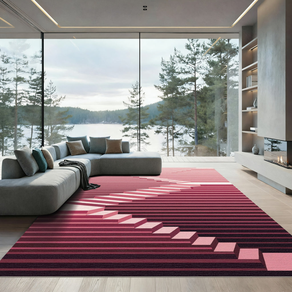 Modern Minimalist Staircase Gradient Ombre Rug