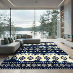 Indigo And Cream Ethnic Geometric Tie Dye Rug