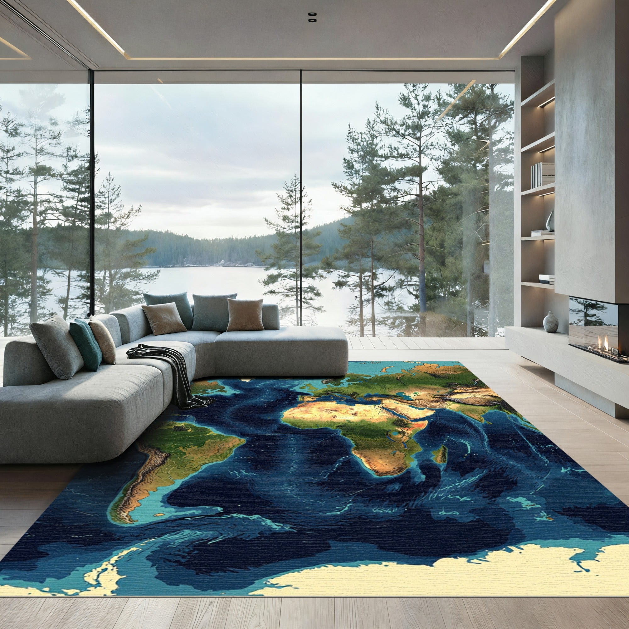 Artistic World Atlas Ocean Bathymetry Map Rug