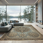 Vintage Teal Floral Medallion Composition Rug