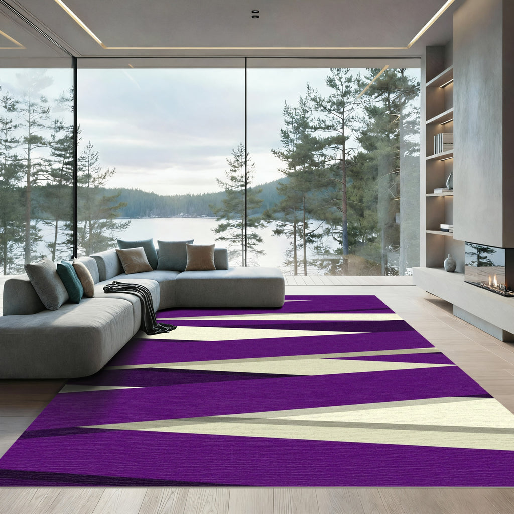 Deep Purple Cream Intersecting Stripes Rug