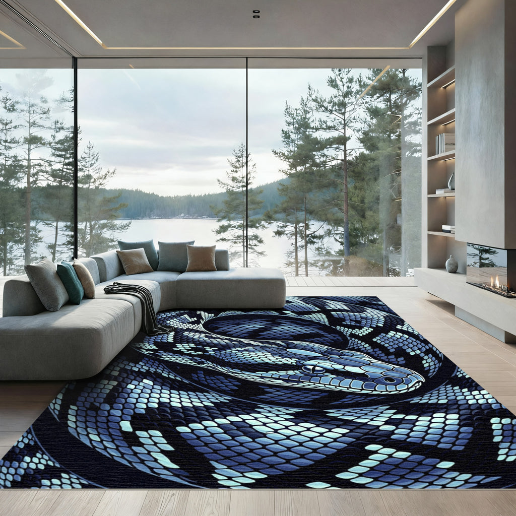 Coiled Blue Serpent Scales Art Rug