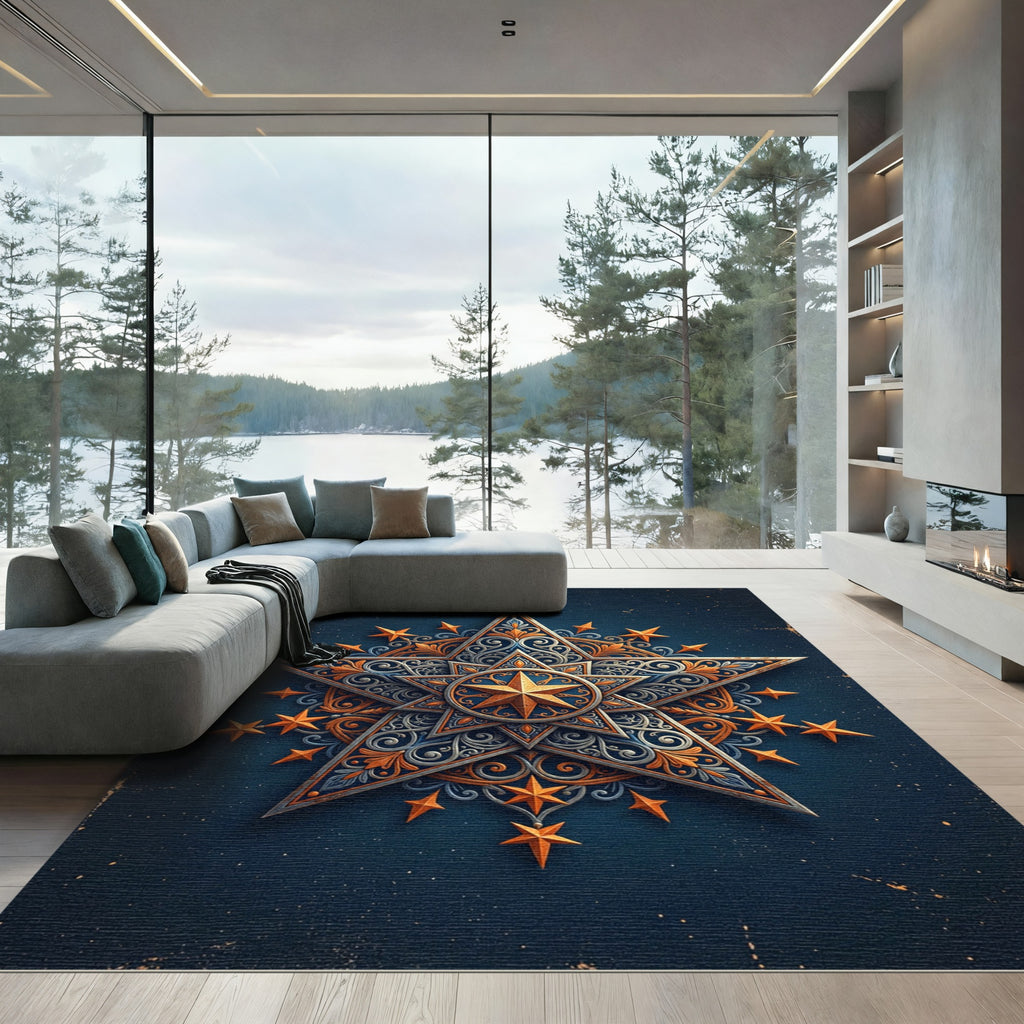 Astral Gold Star Celestial Mandala Rug
