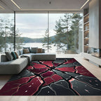 Shattered Crimson and Charcoal Angular Fractures Rug
