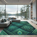 Emerald Teal Geometric Floral Diamond Rug