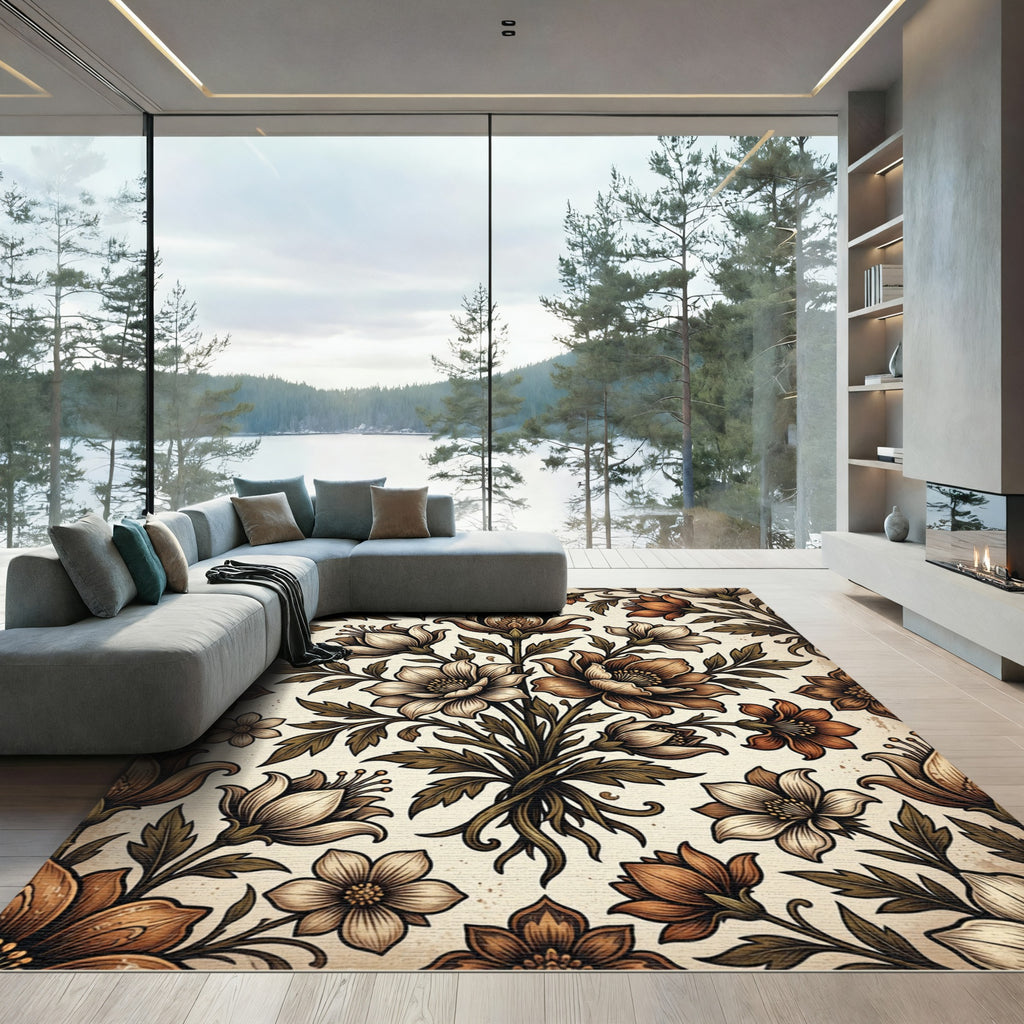 Vintage Sepia Floral Botanical Bouquet Rug