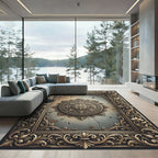 Ornate Gold Floral Frame Rug