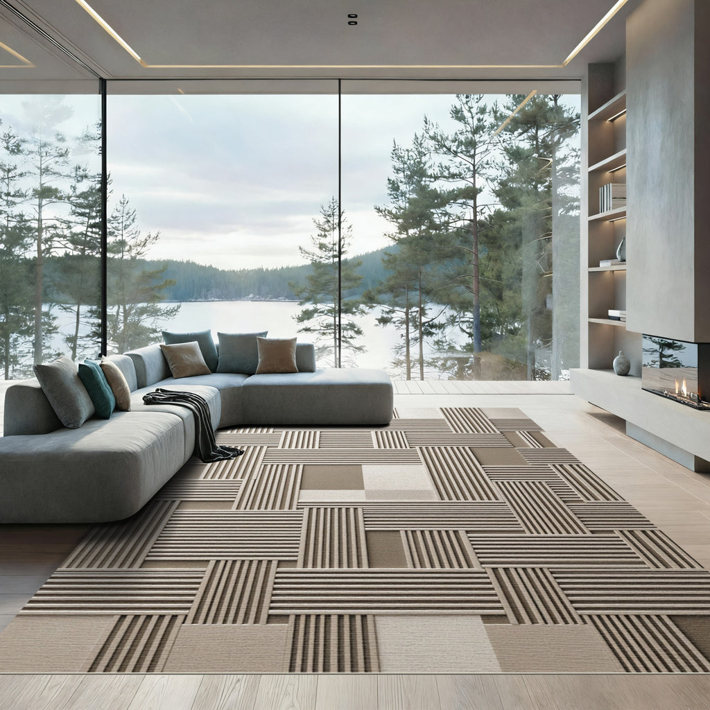 Modern Neutral Linear Geometric Textured Rug